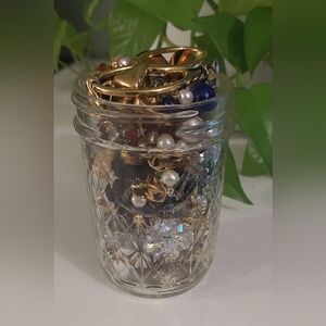 Jar Of Clip Bones Vintage Gold And Silver Tone Jewelry Collection